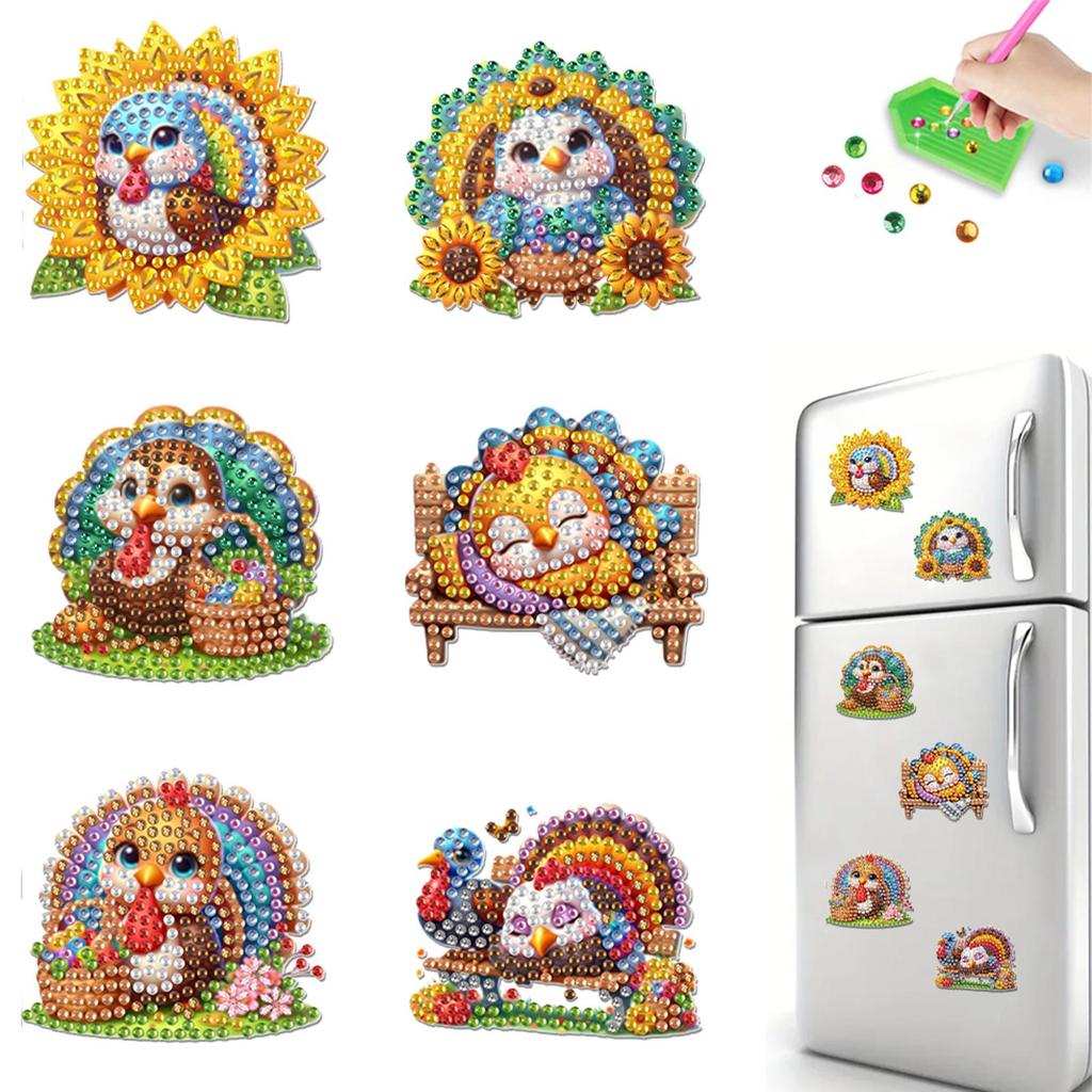 6 Stück 2D/flach Weichmagnetisches DIY Diamantkunst Kühlschrankmagnet-Set Tiere Diamantmalerei Magnete Kühlschrank Diamantkunstmagnete