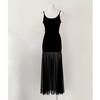 Black Mesh Patchwork Backless Spaghetti Strap Dress for Women, Summer Slimming Slimming Hip-hugging Fishtail French Long Dress