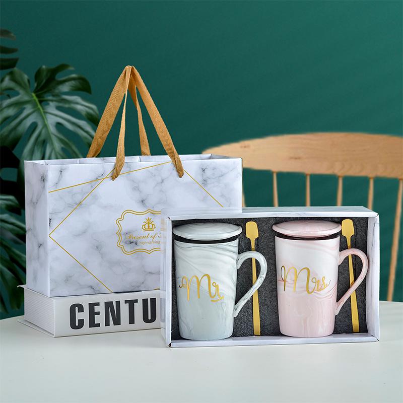 Souvenir Ceramic Couple Cup Set: Perfect for Weddings, Full Moons, Openings, or Business Gifts, with Custom Logo Printing Available.