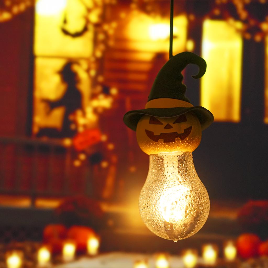Halloween Decorative Light Bulb Rechargeable Light Bulb with Silicone Hanging Rope Pumpkin Head