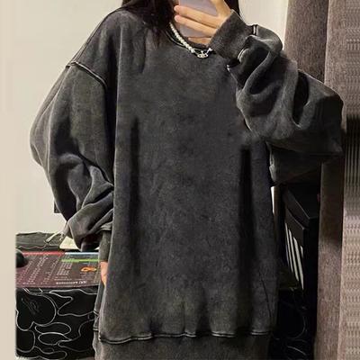 Damen-Sweatshirt mit Rundhalsausschnitt, Distressed-Mode, lockeres Oberteil