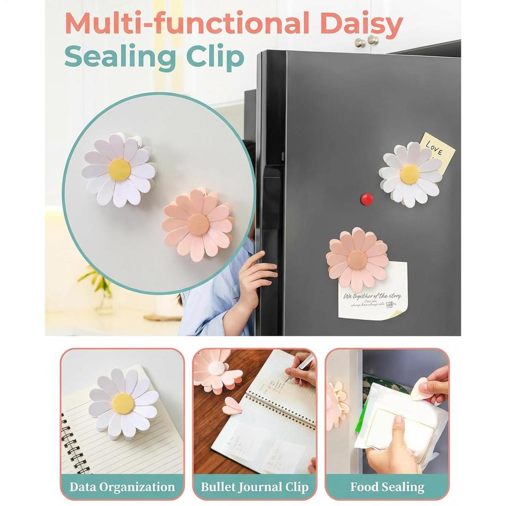 Magnetic Daisy Detachable Sealing Clip Kitchen Refrigerator Sticker Snack Bag Sealing Clip for Food Storage Sealing Clips