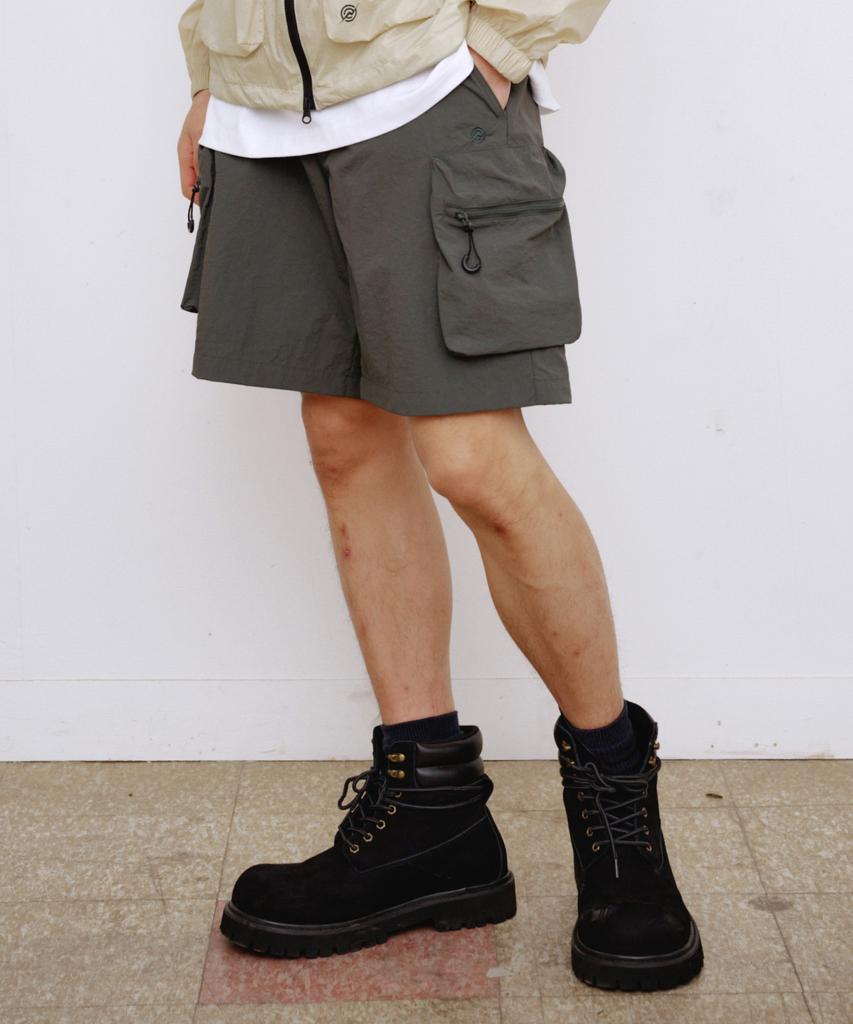 Kallapataleu Nylon Belted Back Out Pocket Cargo Pocket Shorts - Khaki