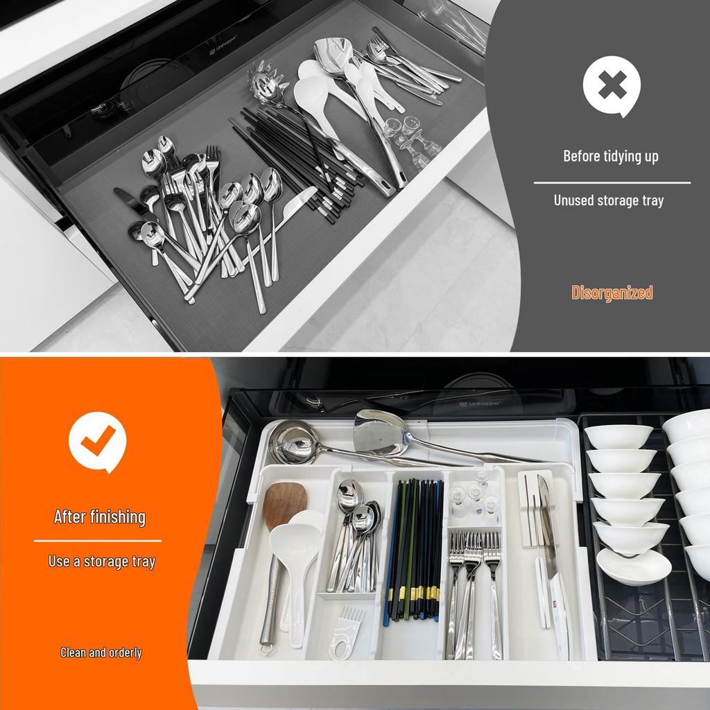 Retractable Kitchen Desktop Drawer for Organizing Cutlery and Utensils