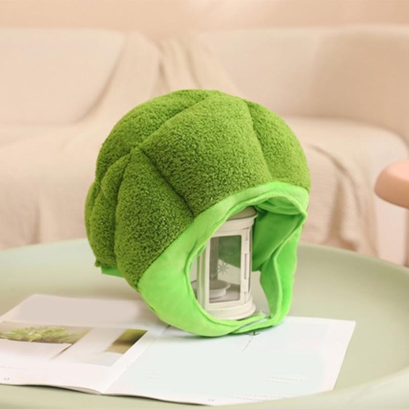 Green Plush Brokkoli Hat Brokkoli Headgear Novel Funny Brokkoli Caps Cartoon Vegetable Hat Halloween Cosplay Costume