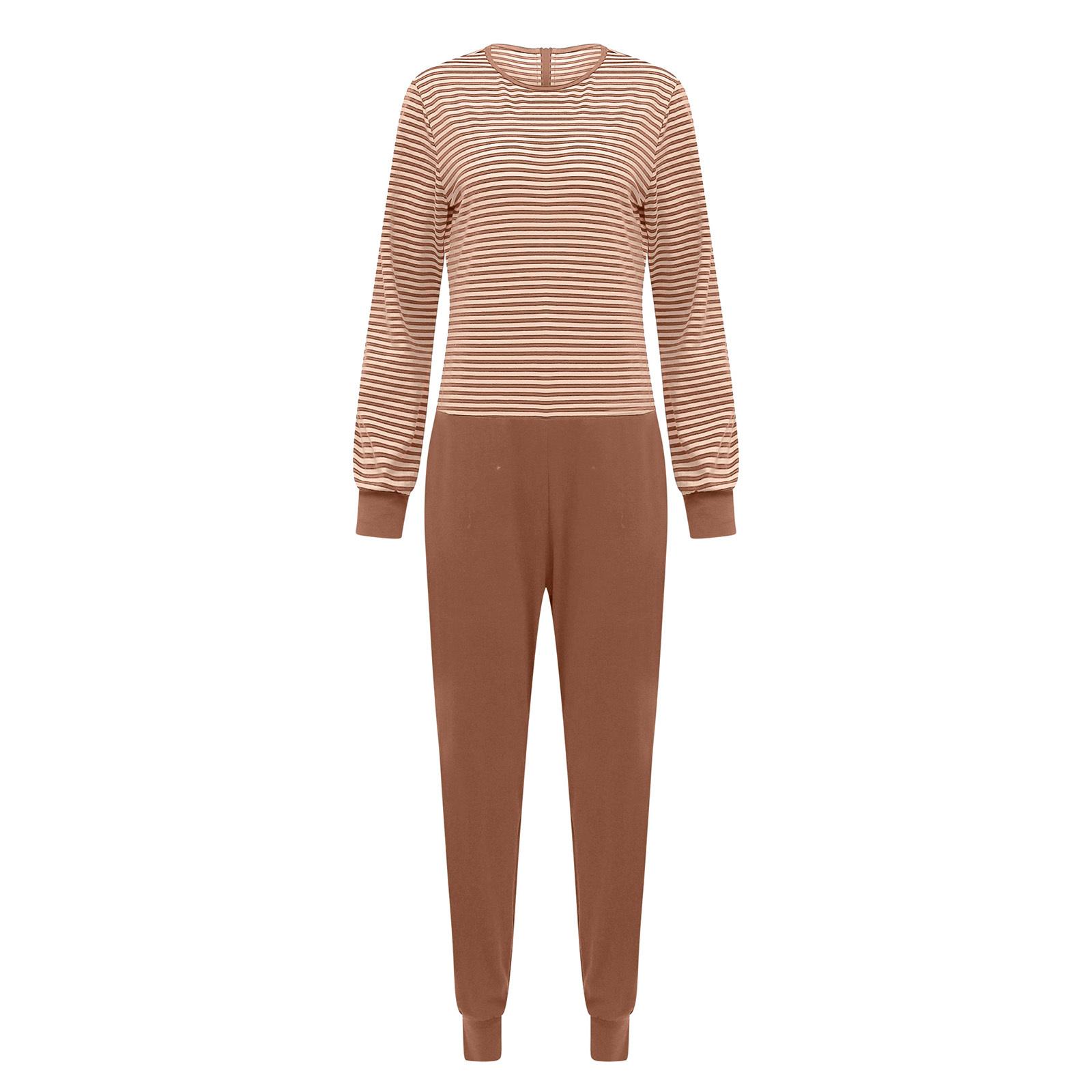 

Womens Elderly Nursing Striped Jumpsuit Long Sleeve Back Zipper Legs Zipper Anti Strip Bodysuit Special Needs S коричневий