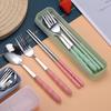 Portable Stainless Steel Cutlery Set: Bamboo Handle Spoon, Fork & Chopsticks for Office & Travel