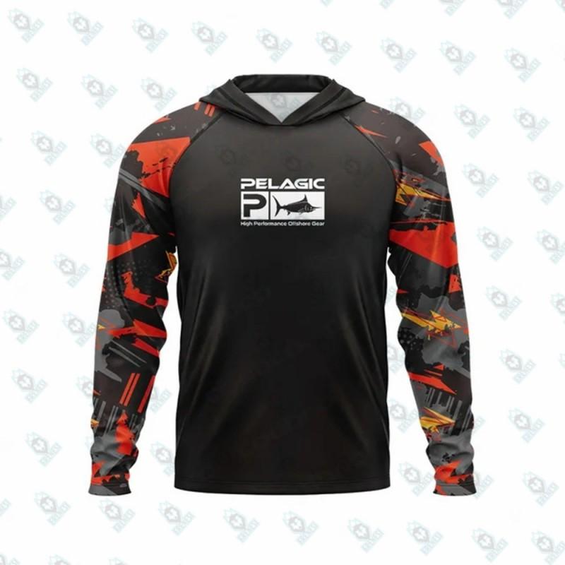 Mens Quick-Dry UV Protection Hooded Fishing Shirt Long Sleeve Breathable Outdoor Sport Jersey Cycling Angling