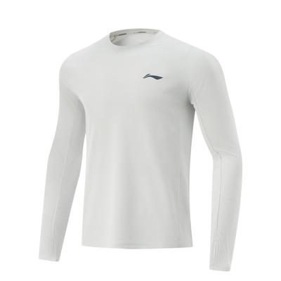 Li Ning Bėgimo serija Sportinis laisvalaikio paprastas vienspalvis apvalios apykaklės megztukas ilgomis rankovėmis marškinėliai vyriški viršutiniai drabužiai šviesiai pilkas ATLV029-4