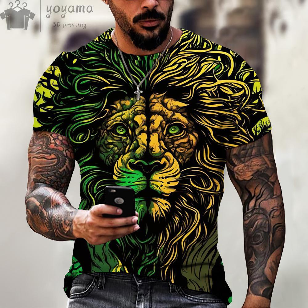 Men's Summer Lion Print Short Sleeve Lion Graphic Tees Men's Summer Clothes Oversized T Shirt Men Short Sleeved T-shirt for Men