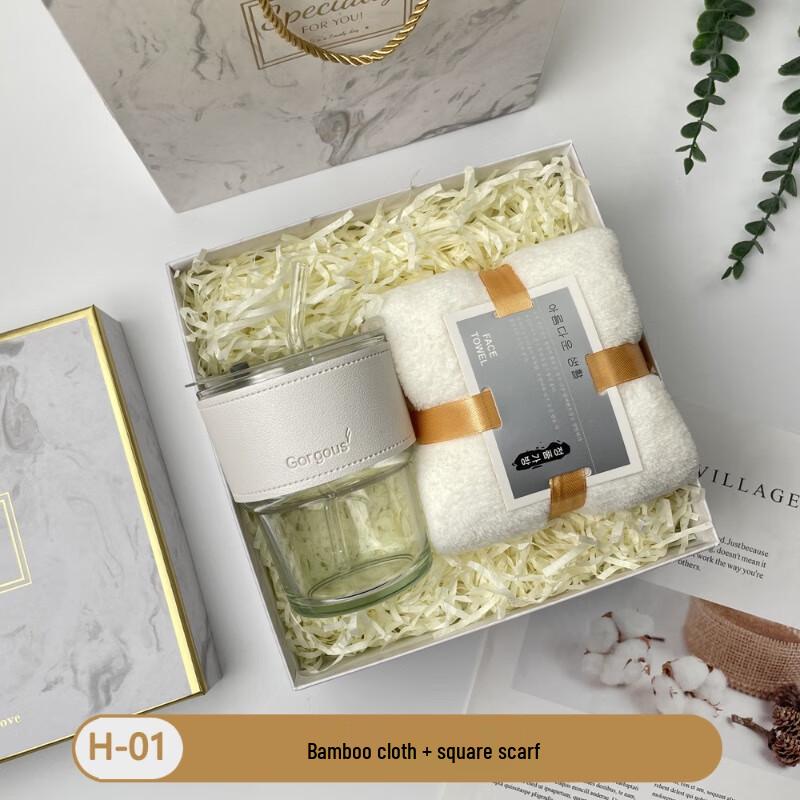 Heat Relief Bamboo Glass Cup & Towel Gift Set