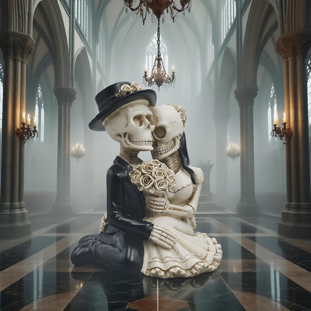 Skull Couple Figurine Halloween Decor Resin Statue for Haunted House Escape Room Prop Spooky Gift