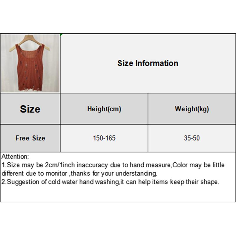 American Hot Girls Sexy Hollow Ripped U-Neck Sleeveless Solid Color Slim Knitted Vest