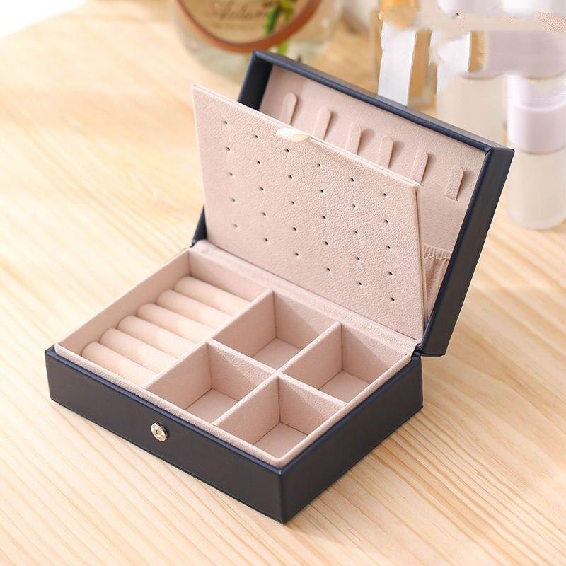 

1pcs Double Layer Storage Box Ladies Princess Simple Style Leather Flip Type Jewelry Box Travel Home Portable Jewelry Box темно-синього кольору