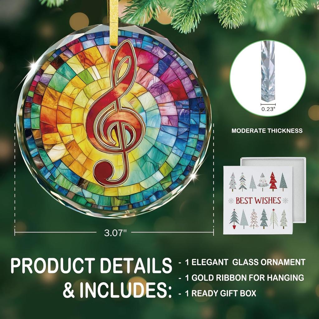 D4DREAM Music Teacher Gifts - 3'' Glass Musical Note Ornament for Tree Decorations Musical Ornaments Gifts for Music Lovers Men Women Friends