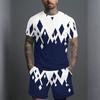 Men Gold White Geometric Triangle 3D Print Short Sleeve Tee And Matching Shorts Two Piece Outfit