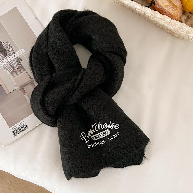 Solid color knitted scarf women's winter wool blended soft waxy scarf men's warm couple style students give gifts