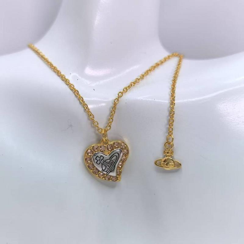New Style Empress Dowager Heart Necklace & Earrings Set - Elegant, Versatile, High-End Clavicle Chain for Women