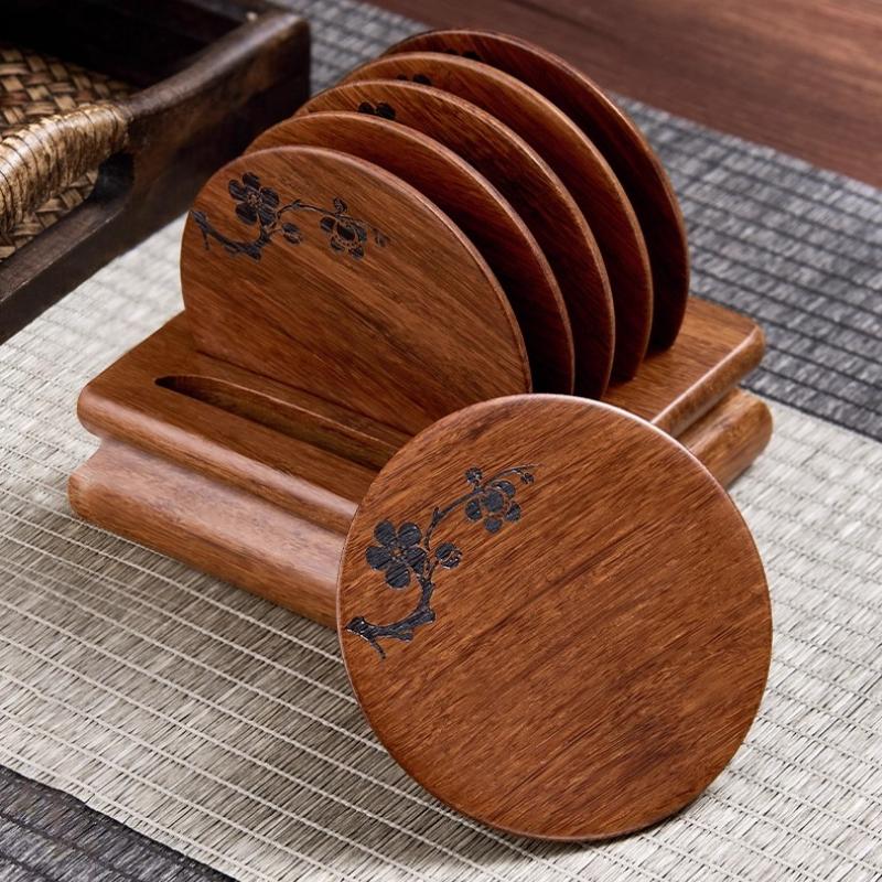 Bamboo Wood Tea Coaster Set Heat-Resistant Coasters Home Tea Table Decor Chinese Vintage Tea Coasters