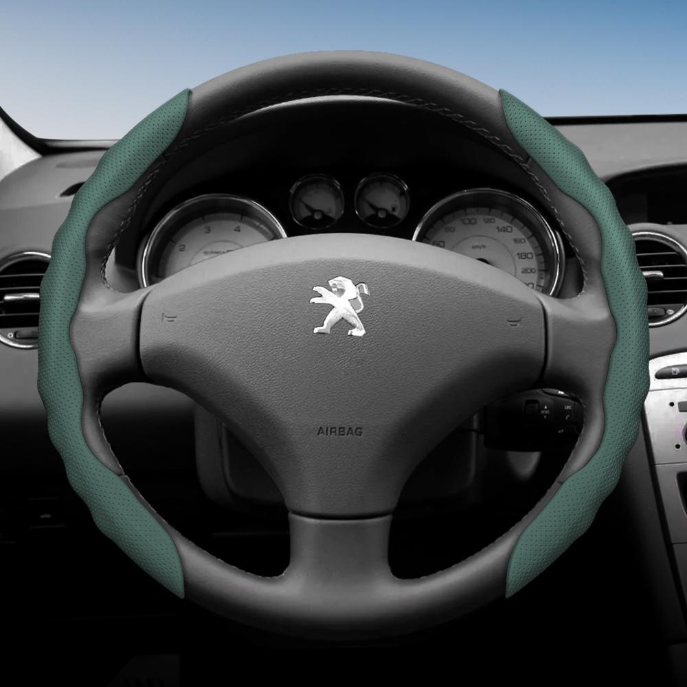 Lenkradbezug für Peugeot, Sportliches Wellendesign, Atmungsaktives Leder, Segmentiert, Rutschfest, Schweißabsorbierend
