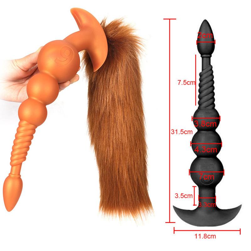 18+ Anal Plug with Tail Long Butt Plug Soft Liquid Silicone Huge Anal Plug Cosplay Sex Toys For Couple Adult Games Buttplug