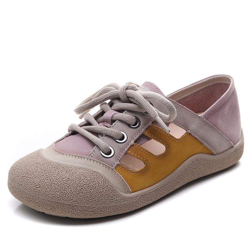 Fashion GKTINOO Genuine Leather Retro Hollowed Out Women's Flat Shoes 2025 Summer New Versatile Casual Soft Soled Mixed Colors Sandals