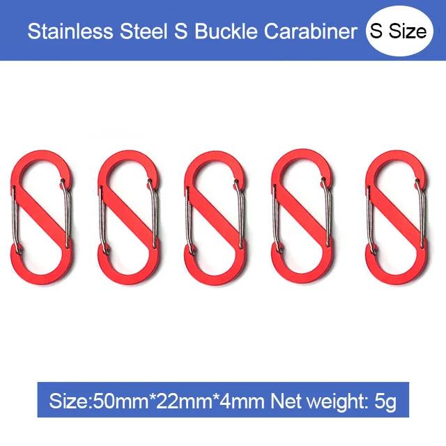 5Pcs Stainless Steel S Type Carabiner with Lock Mini Keychain Hook Anti-Theft Outdoor Camping Backpack Buckle Key-Lock Tool