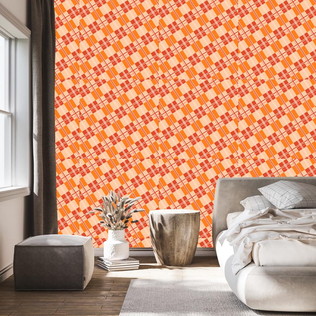 Red Check Wallpaper Peach and Red 50x1000