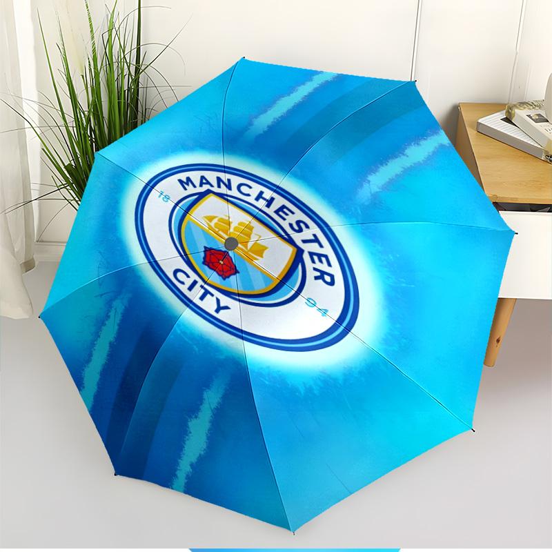 Manchester City FC Aufdruck Automatischer Öffnungs-Schließ-Regenschirm, Tragbarer Faltregenschirm, für den Außenbereich, Pendeln, Campingausflug, Ideales Geburtstagsgeschenk