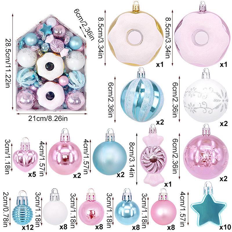 72PCS Irregular Shaped Painted Christmas Ball Ornaments for Tree Decoration