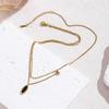 18K Retro Black Mirror European & American Oval Stainless Steel Necklace