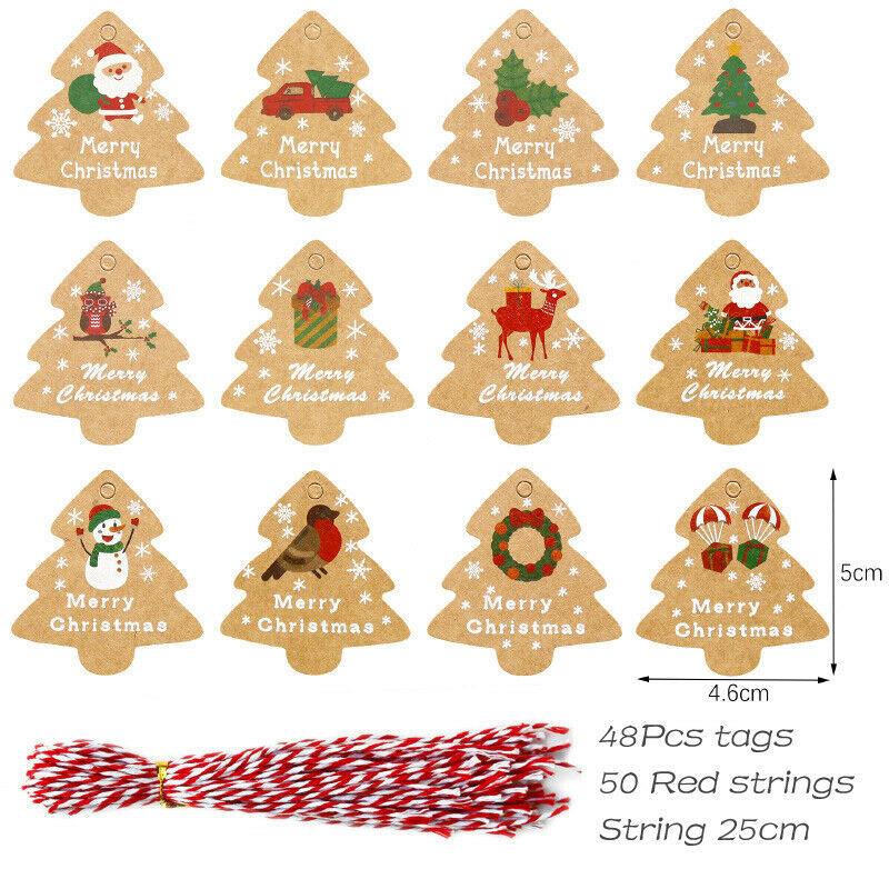Merry Christmas Tags Set Kraft Paper Card Gift Label DIY Xmas Tree Hanging Tags Gift Wrapping Decor Christmas Favors Supplies