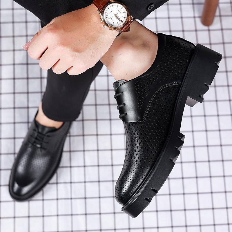 Height-increasing Hole Shoes Men's 10cm Hollow Men's Inner Height-increasing Leather Shoes Thick Soles 8CM Tide 2025