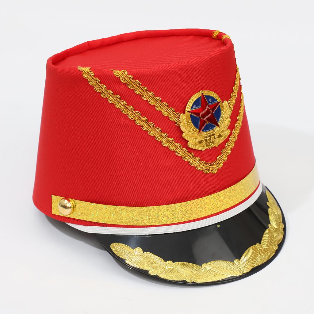 Drum Corps Bugle Corps Costume Hat Military Uniform Flag Raiser Accessory for Stage Performance