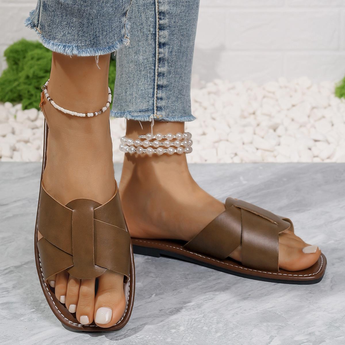 

Женская обувь тапочки женские носят плоская подошва модные мягкая кожа универсальные модные крутые тапочки 43