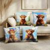 Highland Cow With Flower Crown Throw Pillow Covers, Floral Highland Cattle Print Cushion Cases, Whimsical Farmhouse Home Decor
