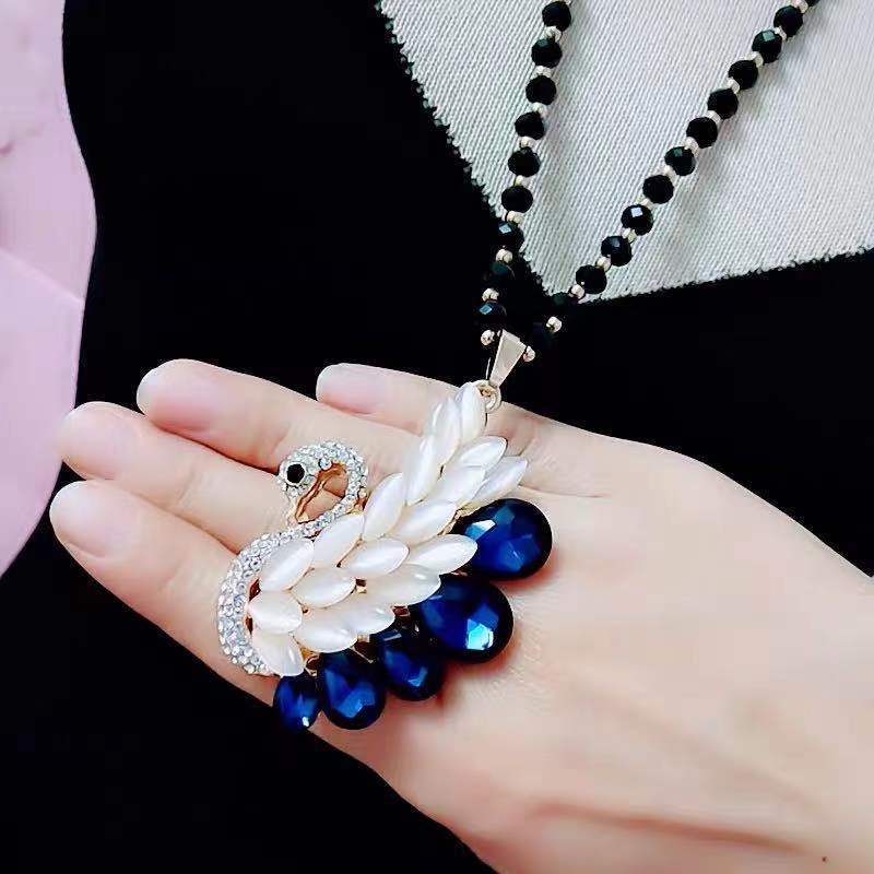 Swan long sweater chain women's necklace autumn and winter temperament versatile crystal clothes accessories pendant