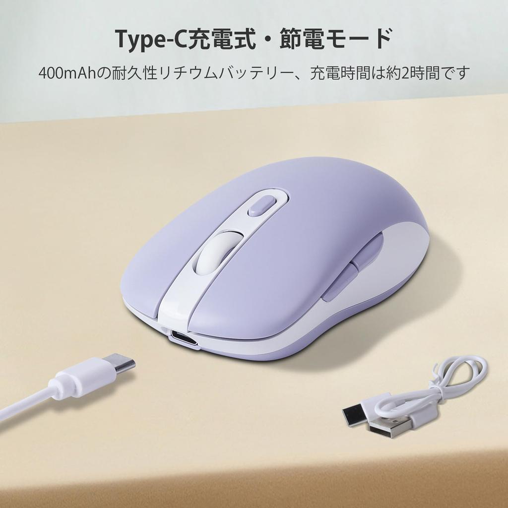 2.4GHz USB Wireless Bluetooth 5.0 Mouse, 3-Device Connection, 6 Buttons, Quiet, Rechargeable, Compact, Portable, Stylish, Compatible with iPhone,