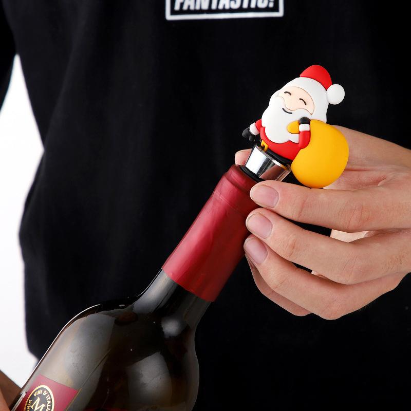 Christmas Wine Stopper Wine Beverage Bottle Cap Leak Proof Sealed Fresh Wine Cork Cute Santa Claus Decor Wine Champagne Stopper