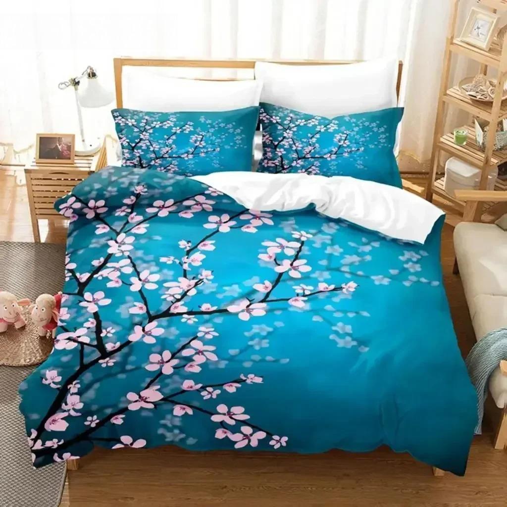 Blumen Bettbezug-Sets Doppelbett Landschaftlicher Bettbezug Einzelbett Queen Bettwäsche-Set mit Kissenbezug Polyester