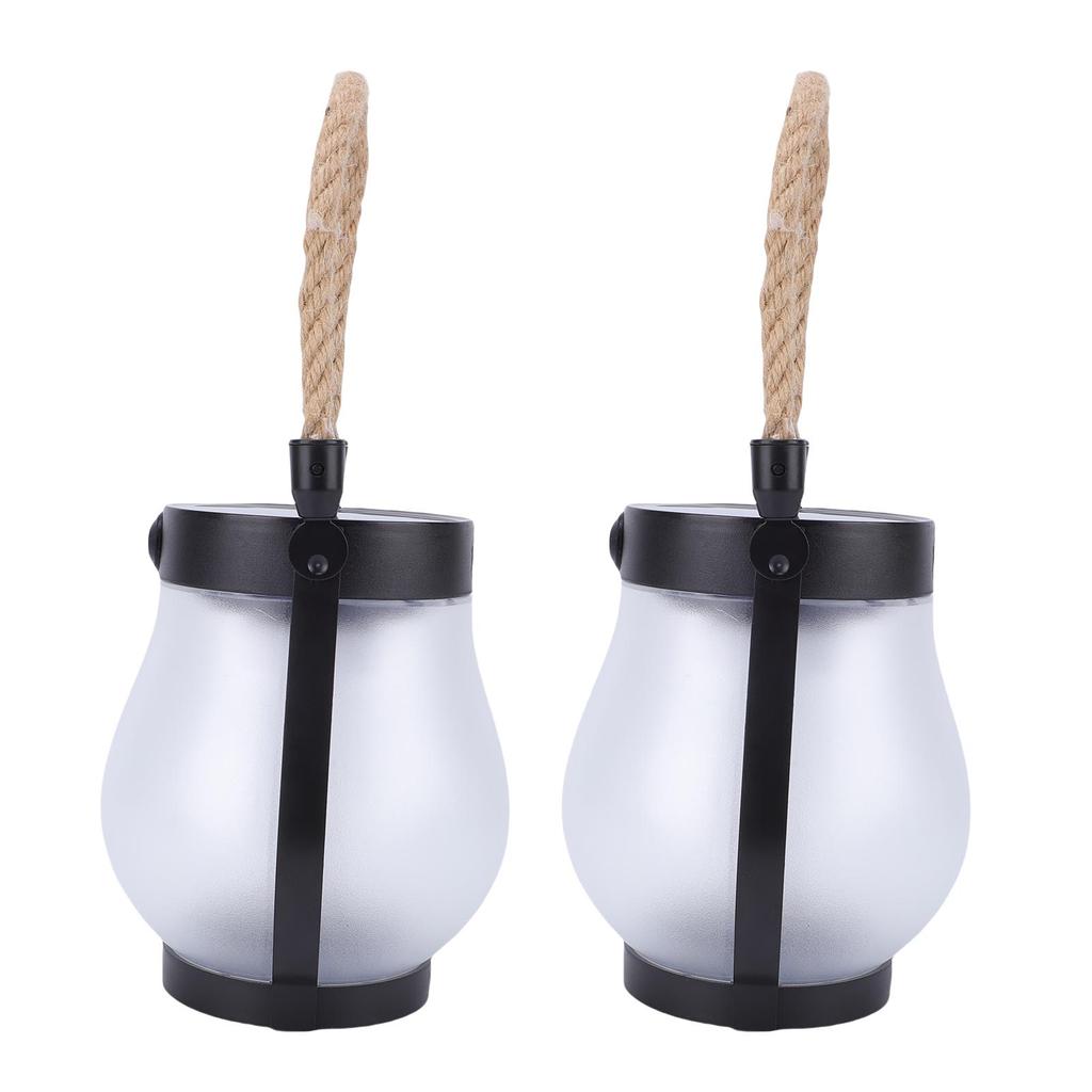 2pcs Solar Lantern Outdoor Lights Solar Powered USB Rechargeable Outdoor Lanterns with Realistic Flickering Fire Hemp