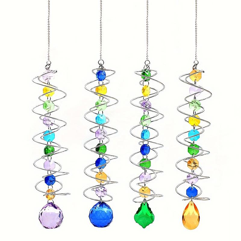 Crystal Spiral Wind Chime Prism Sun Light Catcher Rotating Hook Wind Spinner Pendants Home Nursery Garden Yard Hanging Decor