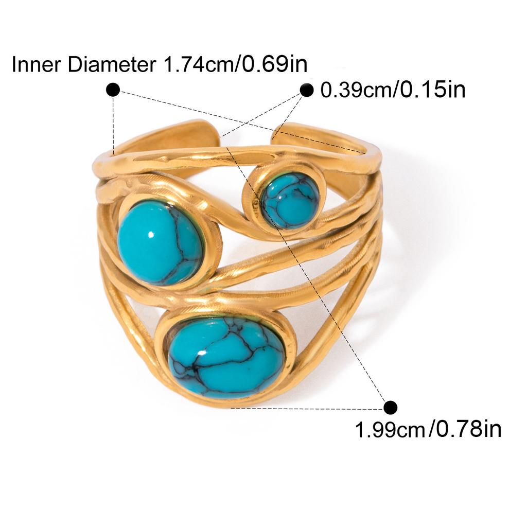 Yori Valentine's Day Gift Natural Stone Open Ring for Women Stainless Steel Exquisite Arrivals Jewelry 18K PVD Plated