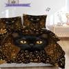 Black Cat Pattern Bedding Quilt Set Quilt Cover Pillowcase Home Decoration Birthday Gift (1 * Duvet Cover + 2 * Pillowcase, Without Core)