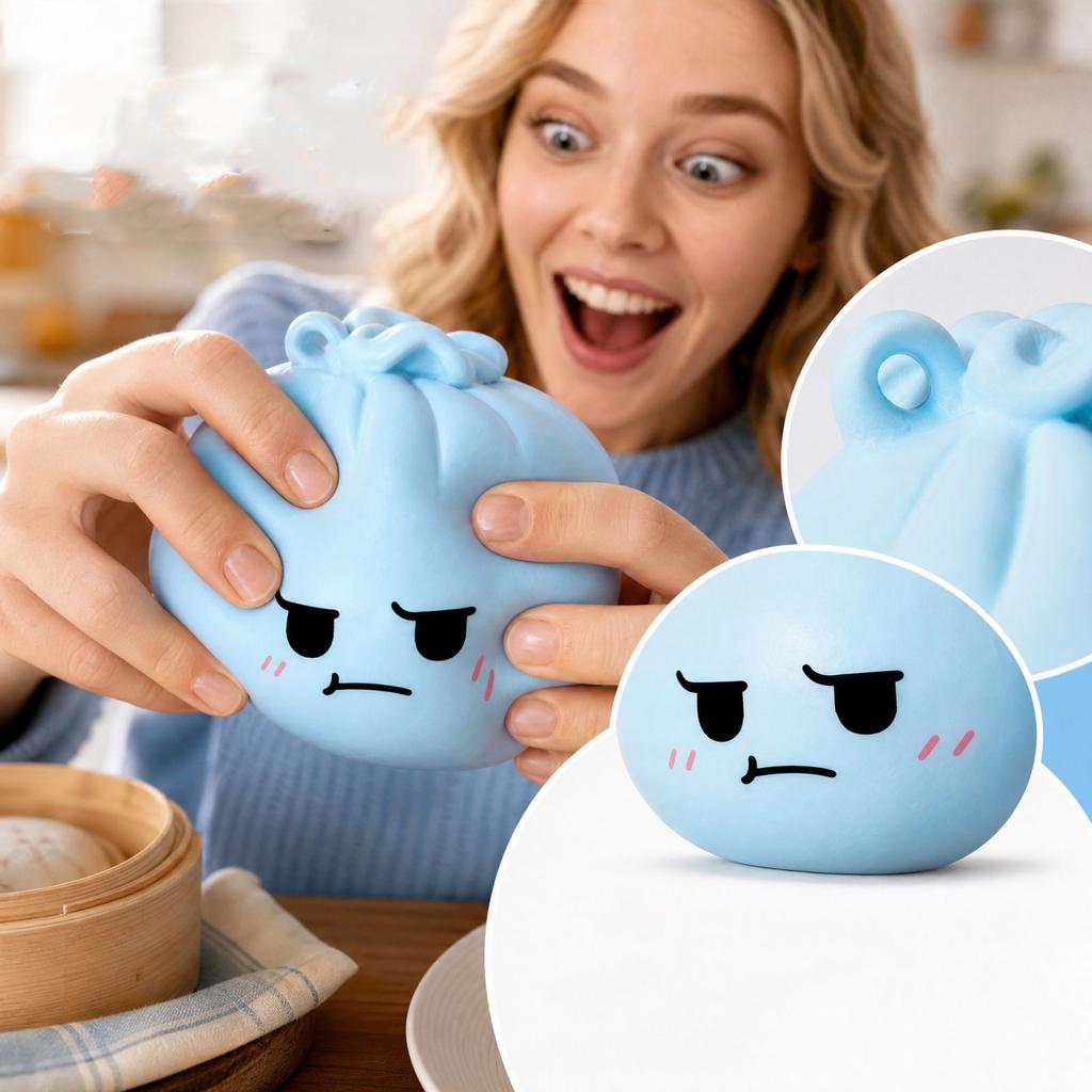 Spitting Steamed Bun Toy, Realistic Fake Bun Toy for Adults, Large Steamer Bun Kitchen Toy