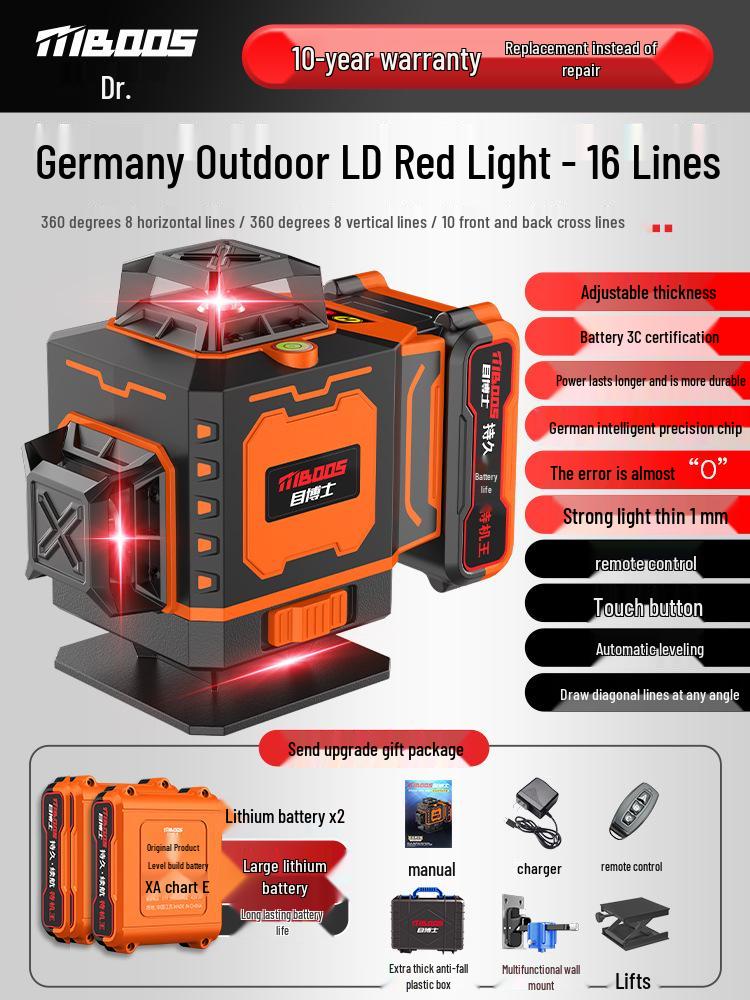 Nível Laser Infravermelho Automático de Alta Precisão de 12 Linhas para Uso Interno/Externo