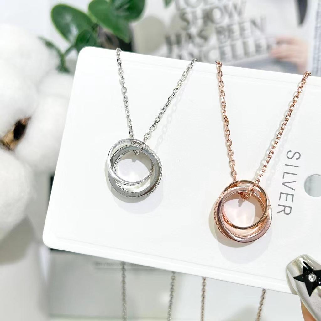 S925 Sterling Silver Ring Necklace Female Niche Design High -Level Sense Fashion Double Ring Link
