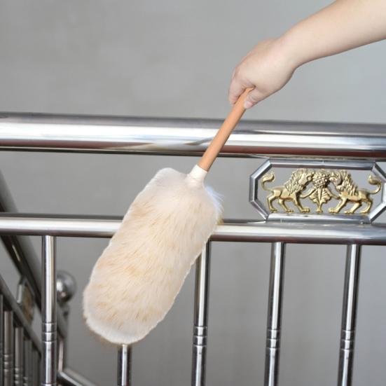Federwedel aus Lammwolle mit Holzgriff, Seil zum Aufhängen, waschbar, wiederverwendbar, kleiner Handwedel zum Reinigen von Wandpflanzen, Schreibtischen