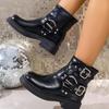 Retro Belt Buckle Western Cowboy Boots Women's 2025 New British Style Versatile Large Size Medium Boots Locomotive Martin Boots