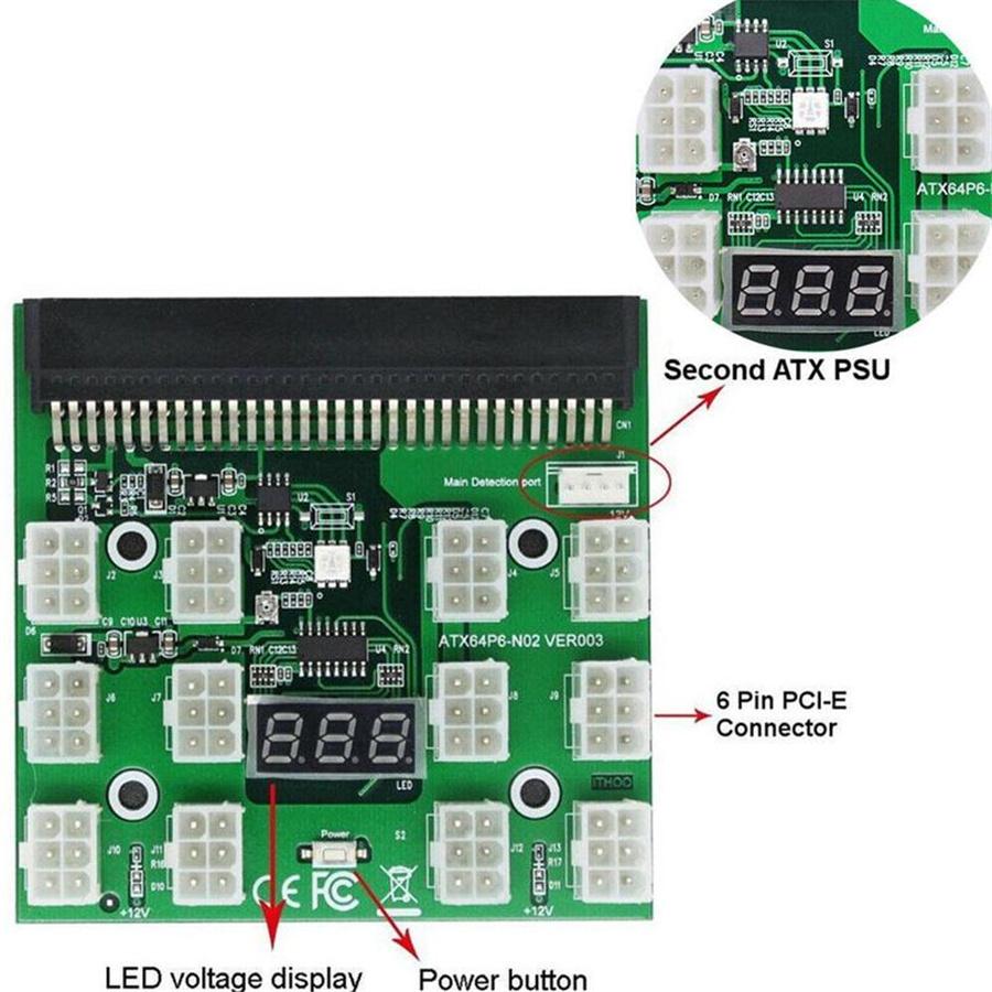 For HP PSU GPU 6 PIN 1600W Mining Power DPS-1200FB 12 Ports Breakout Board Green